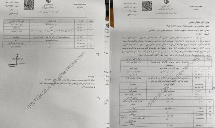 صادرات ۲۵ قلم کالا آزاد شد