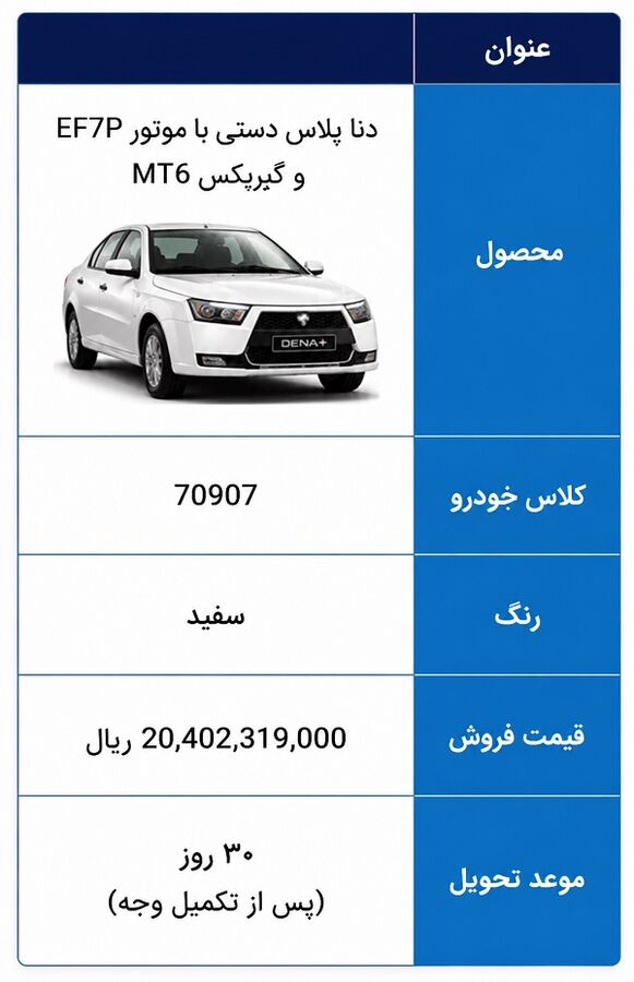 فروش فوری دنا پلاس دستی EF7P (بدون قرعه کشی) طرح