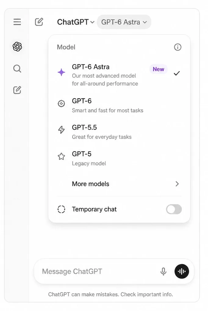 بخش انتخاب مدل در ChatGPT